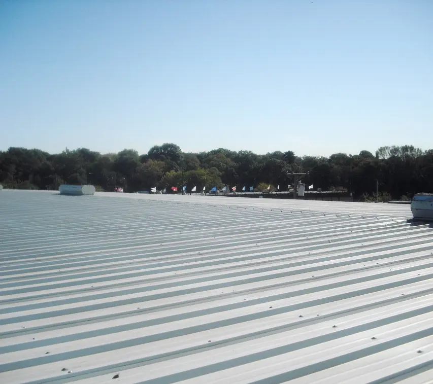 Rooftop view of a metal commercial roof.