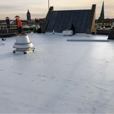 New roofing material installed on a commercial roof in New York.
