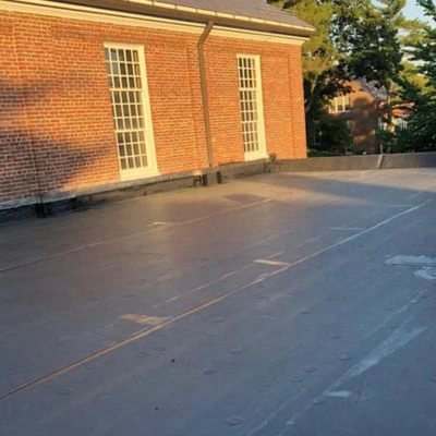 Rubber roofing on a commercial building.