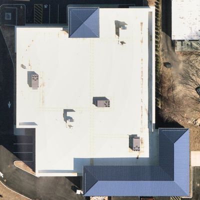 routine maintenance flat roof overhead view