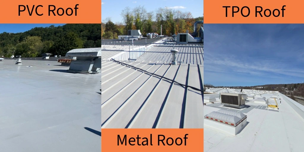 commercial roofing types comparison: PVC, TPO, and flat metal roofing